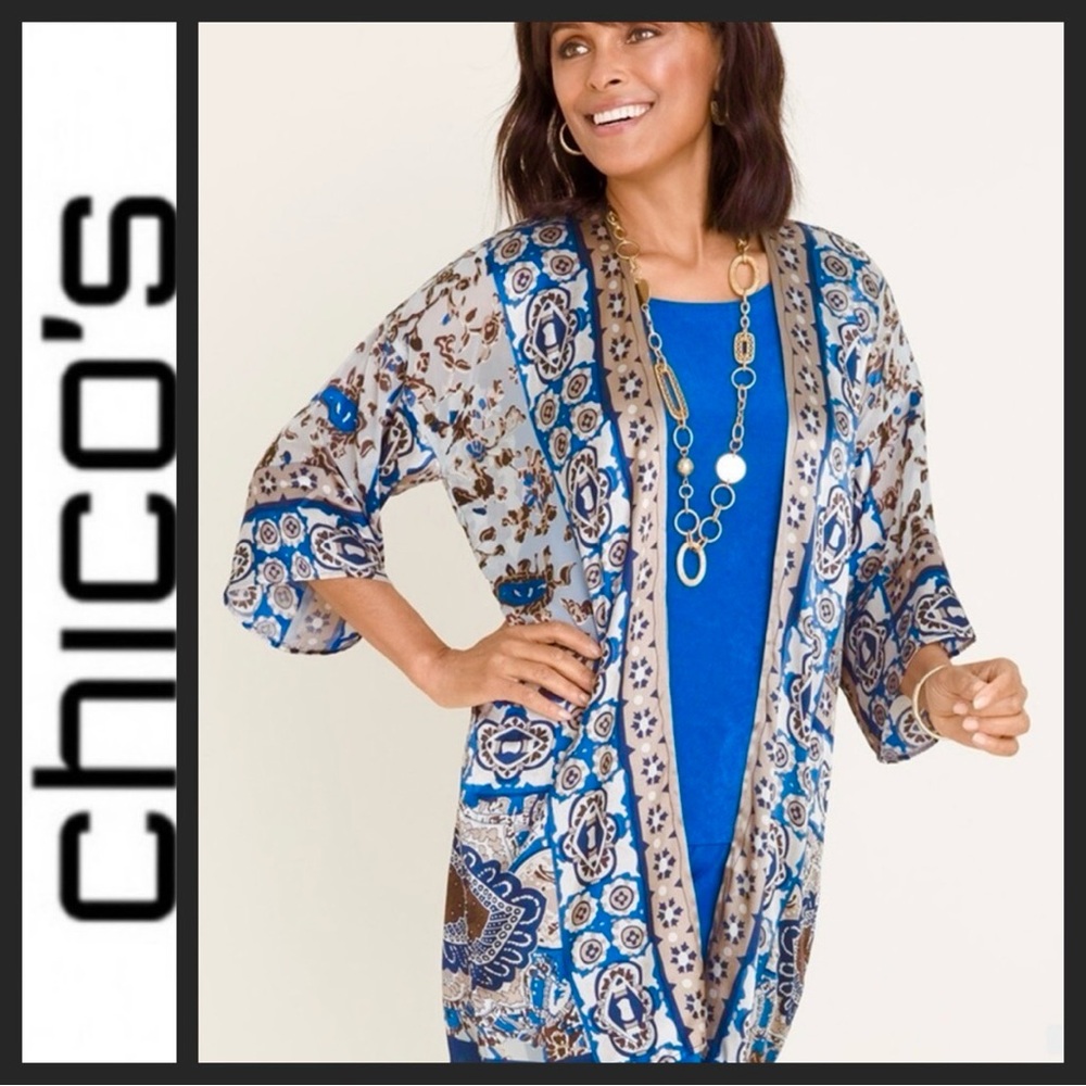 Chico’s Travelers Collection Silky Print Kimono